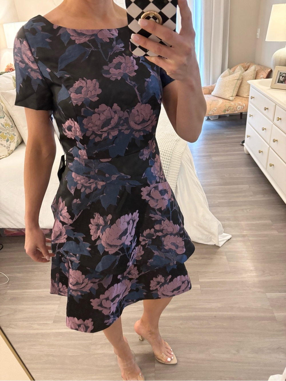 ✨ FOCUS by SHANI Blue/Purple Asymmetric Tiered Jacquard Dress